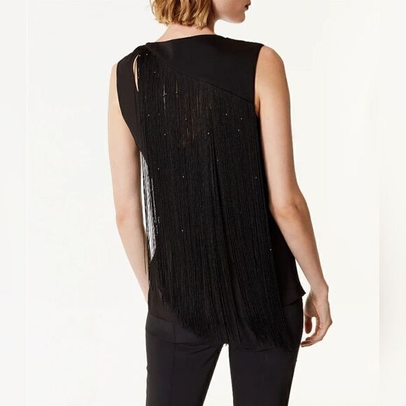 Karen Millen The Atelier Fringed Cutout Top In Black SIZE US 8 - Picture 2 of 12